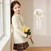 Suéter para Niñas 2026 Otoño/Invierno Nuevo Estilo Niños Medianos a Grandes de Punto de Cuello Alto Medio Suéter Pulóver de Punto Elegante Capa Base Suéter Superior