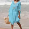 Saia de Praia com Barra em Franjas, Cor Sólida com Costura, Roupa com Proteção Solar, Jaqueta de Praia para Férias, Blusa de Biquíni