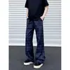 Pantalones de cuadros azules nuevos de verano para hombre y mujer, estilo fino, pantalones acampanados micro de la alta calle americana, pantalones deportivos casuales rectos