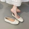 Zapatos planos de punta cuadrada con lazo para mujer 2025 Verano Nuevo Retro Versátil Plata Boca Baja Suaves Zapatos de Frijol