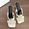 Sandalias de Moda de Tacón Fino Estilo Europeo y Americano Nuevas para Mujer Verano 2026, Chanclas de Tacón Alto con Puntera Cuadrada y Pedrería de Fuegos Artificiales para Mujer