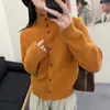 Cardigan Feminino de Tricô de Caxemira de Cordeiro Estilo Coreano Simples Gola Alta de Botão Único Solto Cor Sólida Outono Inverno Novo