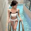 Traje de Banho Feminino Novo Estilo Coreano Menina Conservador Biquíni Beira-Mar Branco Seios Pequenos Dividido Traje de Banho Meninas Suspensório