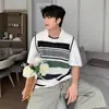Chaleco de Punto Rayado de Verano para Hombre, Camisa sin Mangas Moderna y Elegante, Top Casual Estilo Coreano