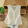 Chaleco Transpirable de Bordado Artístico Pesado Verano 2026 Talla Grande para Mujer Chaqueta de Manga Corta de un Solo Botón con Cuello en V Holgada Verano