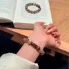 Pulsera de Té de Leche Estilo Chino Original Natural Isla de Niebla Marrón Madera de Ágar Luna, Moda Vintage, Elegante y Única, Adecuada para Usar en Capas