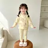 Conjunto lindo de primavera y otoño para niñas con top de manga larga y pantalones largos, pijama de dibujos animados, ropa de casa de verano con aire acondicionado para bebé, conjunto de ropa para niños