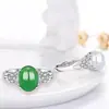 Anel de prata de lei S925 com ágata e calcedônia, moda feminina, anel aberto de alto requinte, joia de jade antigo, atacado