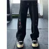 Calça moletom masculina pesada bordada branca e cinza, calça tie-dye estilo rua americano outono e inverno, calça flare casual de corte inclinado