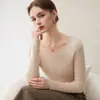 Outono/Inverno 2026 Novo Estilo Suéter de Caxemira Feminino Gola U Ajustado Valorizador Malha Justa Camada Base Top Versátil