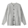 Suéter cárdigan de punto trenzado de lana en color liso retro, unisex, estilo casual, adecuado para el uso diario y para ir al trabajo.