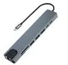 Estación de Acoplamiento 8 en 1 Tipo-C a HDMI Tarjeta de Red Pd Laptop Rj Estación de Acoplamiento Hub Hub Usb-C