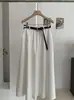 Falda casual de longitud media suelta versátil adelgazante de cintura alta estilo coreano KEKEZOON con cinturón para mujer 8637