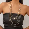Collar largo con cuentas de perlas de viento frío, joyería transfronteriza europea y americana, traje personalizado para chica atractiva, cadena de clavícula metálica