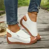 Sandalias de cuña multicolor estilo retro europeo y americano de talla grande para mujer, con diseño de una sola tira y tira trasera con cierre de velcro