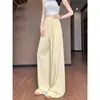 Calça Amarela Creme de Leite Plus Size para Mulheres, Estilo Fino Primavera/Verão, Corte Casual Solto, Calça de Perna Larga Fresca e Fluida