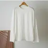 Camiseta de Manga Larga Holgada Recta de Cuello Redondo Hombros Descubiertos, Absorbente de Humedad y Transpirable, Mezcla de Algodón y Bambú, Estilo Perezoso y Casual, Abertura Lateral, para Mujer en Otoño