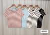 Diseño Lazo Bordado Rayado Seda de Hielo Tejido Camiseta de Manga Corta para Mujer Verano 2024 Nuevo Ajustado Camisa Pequeña Top