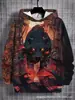Moletom com capuz criativo de animal e paisagem em impressão 3D, blusa de manga comprida casual personalizada, moderna e estilosa