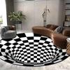 Tapete redondo de visão estéreo preto e branco, sala de estar, mesa de centro, sofá, cobertor, ilusão 3D, armadilha de carpete de vertigem, carpete Whirlpool