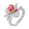 Anillo de Loto Rosa Personalidad Femenina Estilo Étnico Flor de Epoxi Anillo para Dedo Índice Moda Versátil Creativo Anillo Hueco