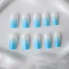Manicura Más Vendida Transfronteriza 24 Piezas Moda Europea y Americana Estilo Sexy Gradiente Azul Cuadrado Largo Uñas Portátiles Venta al por Mayor