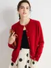 Cardigan de malha elegante de cor sólida com fivela, gola redonda, afina a silhueta, para o trabalho, início do outono, suéter feminino de cashmere puro com temperamento