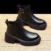 Botas de Tacón Grueso con Cremallera Lateral para Mujer Otoño e Invierno 2025 Nuevas Versátiles Suela Gruesa Forro de Felpa Piel Suave Forro de Felpa Botines Casuales