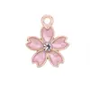 Estilo Coreano Diamante Flor de Cerezo Aceite Goteando Aleación Colgante DIY Pulsera Pendientes Collar Llavero Accesorios