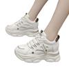 Sapatos Femininos 2025 Novo Aumento de Altura Primavera e Outono Versátil Sapatos Brancos Couro Macio Aumento de Altura Esportivo Solado Grosso Casual Sapatos de Pai para Mulheres