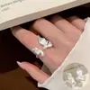 Anillo de Cadena Irregular con Perlas de Imitación para Mujer, Estilo Coreano Ins Diseño de Nicho Anillo Abierto, Anillo para Dedo Índice Estilo Francés de Moda