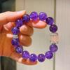 Pulsera de Amatista Púrpura Real Natural de Grano Grande de 12 mm con Contraste de Cristal Rosa y Sentido del Diseño de Boutique