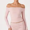 Camiseta de Manga Larga Off-Shoulder Caijue Sports para Mujer, Sencilla y a la Moda, Versátil, Corte Ajustado, Sexy, Top Casual