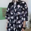 Camisa de Manga Corta con Hombros Caídos de Margarita Pequeña Estilo Americano Top para Hombre Verano Estilo Hong Kong Camisa de Media Manga para Hombre Chaqueta Holgada
