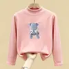 Ropa interior base de forro polar para niños, ropa interior casual de otoño e invierno, tejido cepillado, cuello semi-alto, camiseta de manga larga ajustada, top cálido para niñas
