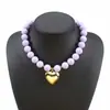 Estilo Exagerado Transfronterizo Europeo y Americano Colgante de Corazón Dorado Brillante Pulsera de Cuentas de Colores Contrastantes Collar de Cadena de Cuentas Acrílicas