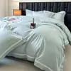Juego de Cuatro Piezas de Algodón de Fibra Larga de Alta Gama Algodón Puro Estilo Princesa Encaje Bordado Floral Funda Nórdica Estilo Sábana Ajustable Empaque en Caja de Regalo