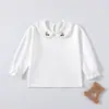 Roupa de Algodão Puro Classe A para Meninas, Estilo Princesa, Estilo Ins, Blusa com Gola de Boneca para Bebês, Camiseta Básica para Bebês Meninas