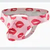 Cueca Popular Masculina Transfronteiriça de Seda de Leite Sexy Lábio Translúcido Tentação Ultra-Fina Tanga Estampada Calça T em Estoque