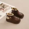 Botas de cuero para otoño e invierno para niños, zapatos de suela blanda para bebés, botines cortos para niñas pequeñas, zapatos para niñas con forro de felpa, zapatos de princesa, algodón de doble capa