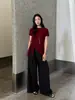 Calça Jianhe de Cintura Alta com Pregas Duplas e Perna Larga para Mulheres, Novo Estilo Primavera, Simples e Solta, Calça Casual Versátil para Trabalho e Lazer 59270