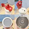 Copo Térmico Transfronteiriço, Copo Térmico de Aparência Premium, Copo com Canudo Duplo de Desenho Animado para Estudantes, Copo de Água Portátil de Aço Inoxidável para Presente