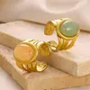 Anillo retro europeo y americano de acero inoxidable chapado en oro de 18k incrustado con piedra natural joyería joyería al por mayor