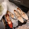 Zapatos Mary Jane para mujer, estilo ballet francés, retro, con tiras cruzadas, punta redonda, boca baja, planos de piel de vaca, color leche.