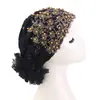 Novo Estilo Chapéu Turbante de Renda com Pérolas e Diamantes com Design Floral, Chapéu Turbante para Proteção Capilar Jdt-501