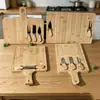 Tabla de cortar de bambú con cuchillos, múltiples tamaños, diseño creativo, tabla de cortar de frutas para exteriores, tabla para cortar carne, queso y pizza