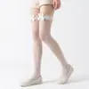 Meias de Seda Fiada a Fio para Primavera e Verão com Renda na Barra e Laço, Meias JK, Modeladoras, Amigáveis à Pele, Iluminadoras, Que Realçam as Pernas, Finas, Respiráveis, Meias Acima do Joelho