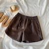 Pantalones Casuales Rectos Versátiles de Otoño e Invierno para Mujer, Shorts Anchos Holgados Petite, Shorts Botineros de Cuero PU Color Café de Cintura Alta Elásticos