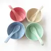 Juego de Cucharas de Paja de Trigo Vajilla Infantil Anti-Caída Anti-Quemaduras Cuchara para Arroz y Sopa