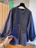 Camisa de Punto a Cuadros Patchwork Falsa de Dos Piezas 2026 Diseño Artístico Simple Cuello Redondo Top Casual Versátil para Mujer